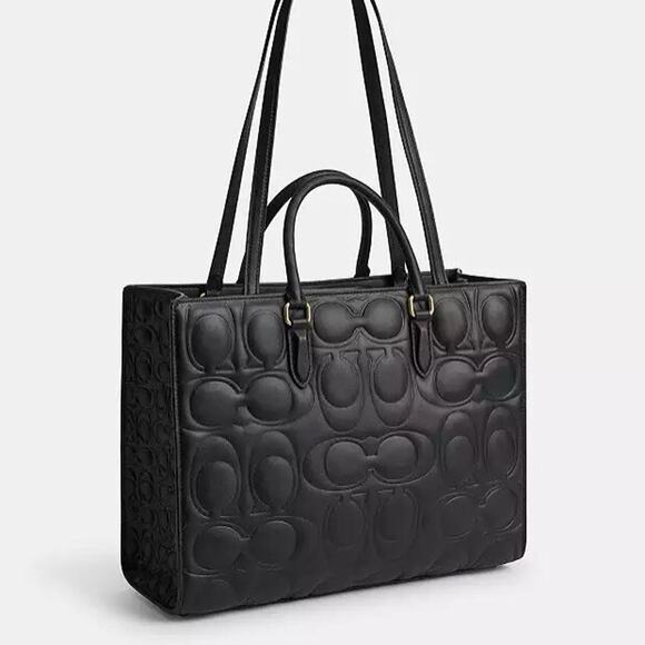 NWT Limited Coach Large Maggie Tote Bag In Blocked Signature Leather CY672 Black - Picture 7 of 15
